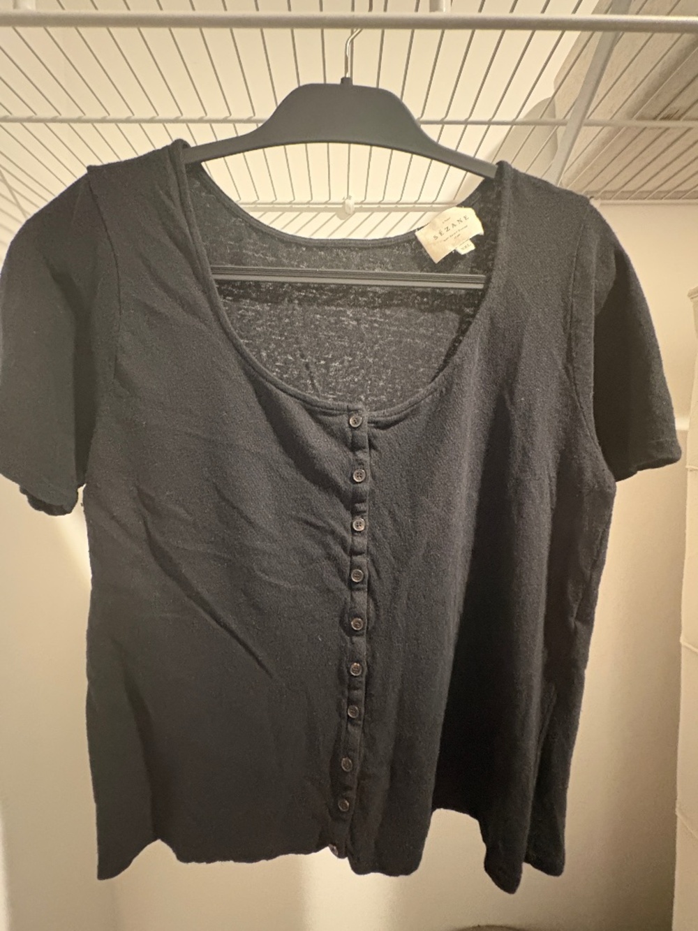 Sezane Linen/Cotton Blend Scoop Neck Tee (Black)